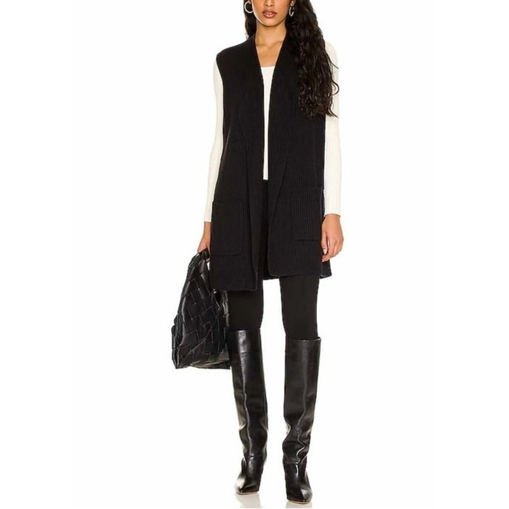 Splendid Juliet Rib Open Front Sleeveless Black Knit Cardigan Size Medium NWT
